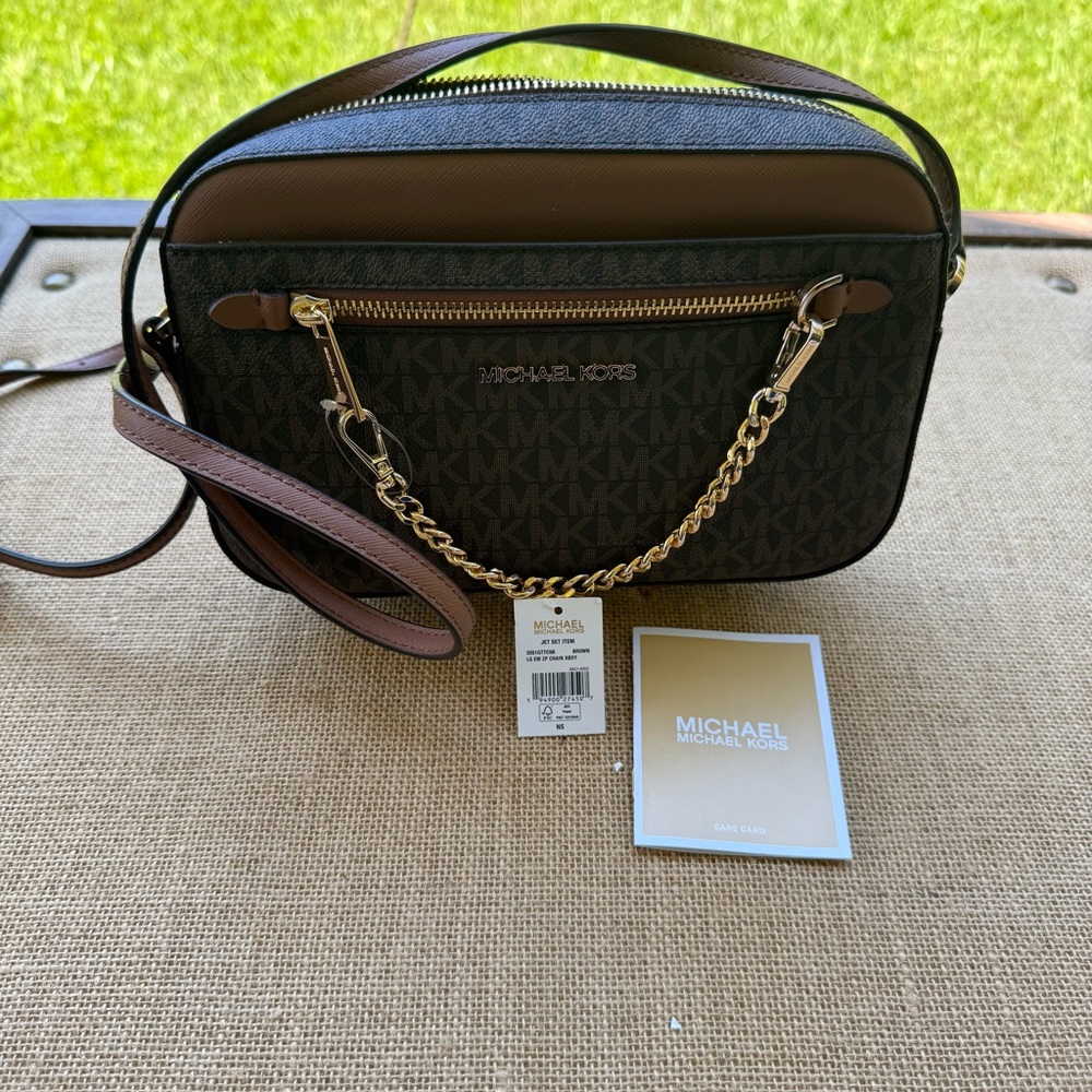 Michael Kors Jet Set Brown Shoulder Bag with Gold Chain